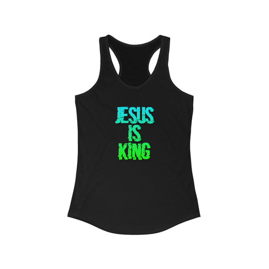 Jesus is King Women's Racerback Tank Top, Inspirational Workout Shirt, Summer Activewear, Religious Gift, Faith-Based Apparel